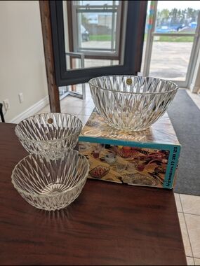 Vintage Duralex Chambord Nesting Bowls- 1960's Diamond Pattern NOS Rare Set Of 3